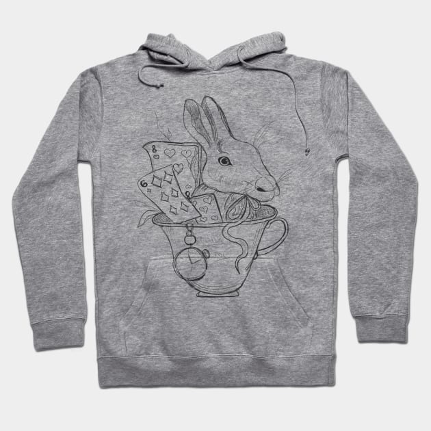 The white Rabbit in a mug Hoodie by Carriefamous